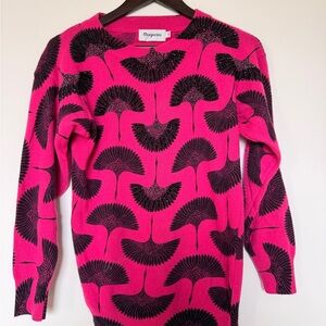 Magnolia Hot Pink Sweater with Black Beaded Fan Detail